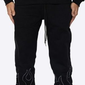 Black Hand Stitched Flame Pants